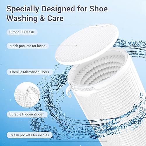 Teletrogy Lot de 2 Sac Lavage Chaussures Machine à Laver, Housse Nettoyage Chaussure avec Pochette en Filet pour Lacets et Semelles Sac à Chaussures pour Lave Linge avec Fermeture Éclair Cachée, Blanc - Nail Gallerys