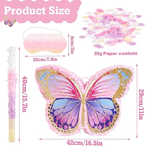 Pinata papillon - Accessoire de fête - Avec bandeau pour les yeux et chauve-souris - Pour filles et enfants - Décoration d'anniversaire - Jeu d'activités de carnaval - Nail Gallerys