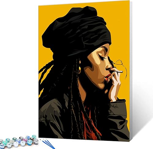 Kit de peinture à l'huile par numéro pour enfants, étudiants, adultes débutants avec pinceaux et peinture acrylique femme afro-américaine 40,6 x 50,8 cm (sans cadre) - Nail Gallerys