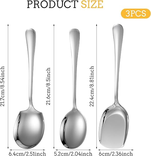 TIESOME Lot de 3 cuillères de service en acier inoxydable - Couverts de présentation - Grande cuillère de service - Cuillère longue - Couverts à salade en acier inoxydable - Cuillère à dessert - Nail Gallerys