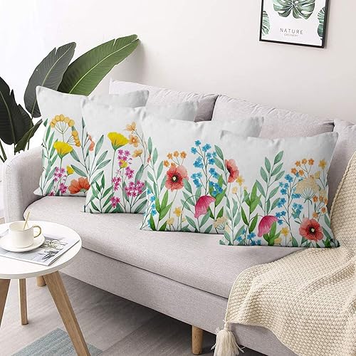 ASDCXZ Housse de Coussin Fleurs 40x40 cm, Lot de 4 Roses de Printemps Bleu Fleurs colorées Feuilles Vertes canapé Housses de Coussin Lavable Polyester Textile extérieur Taie d'oreiller - Nail Gallerys