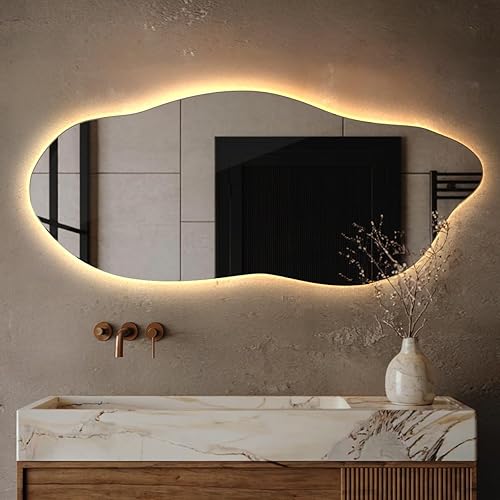 XXL Wavy Miroir Forme Organique pour Le Mur Asymétrique sans Cadre Minimaliste Style Moderne Irrégulier de Maquillage pour Salle de Bain Entree Maison Bords Polis 50x100 cm - Nail Gallerys