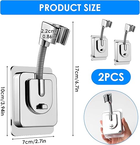 teasteam Support Pommeau de Douche 2Pcs Sans Perçage Support Douche à Réglable 120° Douchette Mural Auto-adhésif Puissant Accroche Pommeau Etanche à l'eau Convient aux Baignoires et Aux - Nail Gallerys
