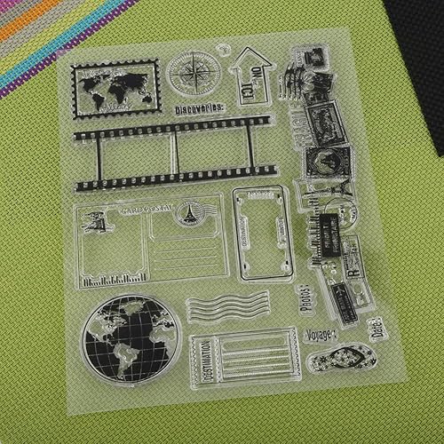 Ejoyous Tampon en Silicone Rectangulaire Motif Terre, Timbre de Voyage avec Tampons Carte et Carte Postale pour Journal et DIY - Nail Gallerys