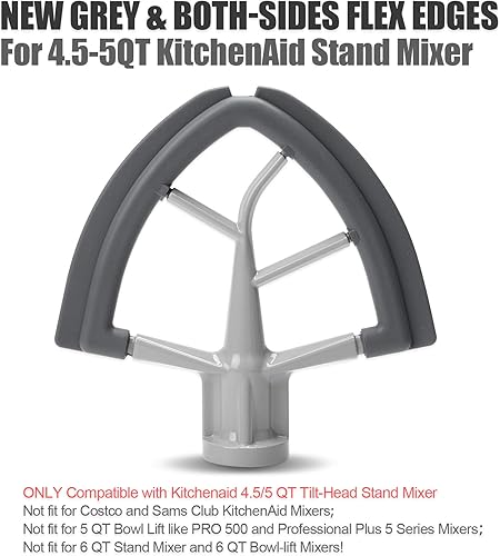 Batteur Flex Edge avec bords en silicone sur les deux côtés pour mixeur Kitchenaid – Convient pour blender 4.5/5 Quart Tilt-Head et accessoires de mixage Kitchenaid (gris) - Nail Gallerys