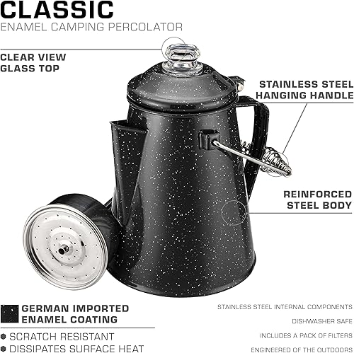 Coletti Percolateur à café Classique en émail (Noir, 12 Tasses) — La cafetière de Camping Originale rendue Moderne — Indispensable pour Le maître brasseur du Camping - Nail Gallerys