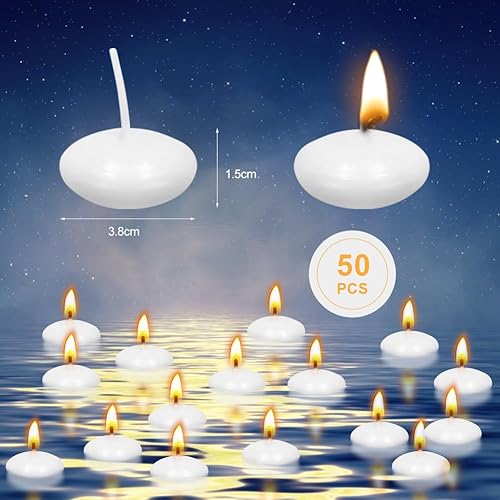 Lot de 50 bougies flottantes blanches non parfumées - Bougies chauffe-plat chaudes et flottantes - Sans gouttes - Pour dîner, spa, fête, mariage et piscine - Nail Gallerys