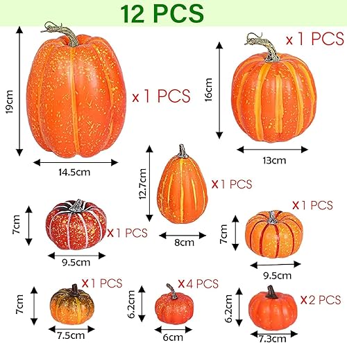 Cymax Lot de 12 Grande Citrouilles Artificielles de Tailles Assorties pour Décoration de Table,Automne,Vacances,Halloween, Thanksgiving,Orange - Nail Gallerys