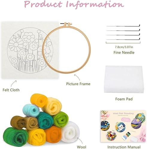Meecaa Kit de feutrage à l'aiguille à faire soi-même pour débutants, paysage de fleurs de pêcher avec fournitures en feutre de laine, cercles à broder, belle peinture en laine et outils de feutrage à - Nail Gallerys
