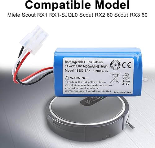 Batterie Rechargeable Lithium-ION MXJFYY 14,4 V 3400 mAh Compatible avec aspirateur Miele Scout RX1, RX1-SJQL0, RX2 60, RX3 60 (Miele 9702922) - Nail Gallerys