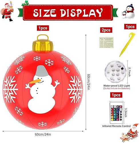 Boule de NoëL Gonflable,Boule de Noël Geante Gonflable Décoration avec Lumière LED 60cm,Boule de Noel Geante,Boule de NoëL Gonflable en PVC,pour Décoration Intérieure et Extérieure - Nail Gallerys