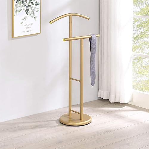 IDIMEX Valet de Chambre LAURENZ Valet de Nuit Porte vêtements Support Vestes en métal laqué doré - Nail Gallerys