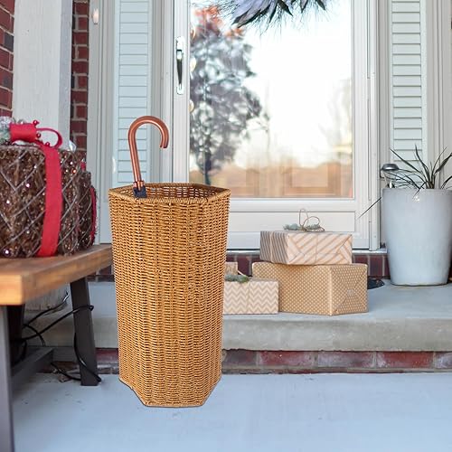 Porte-parapluie en plastique design rotin artificiel pour entrée porte-parapluies avec capacité panier polyvalent pour parapluies et tapis de yoga - Nail Gallerys