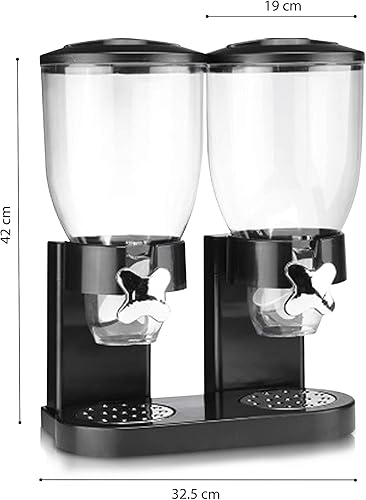 SMARTWEB Double distributeur de céréales | Distributeur de cornflakes pour le petit déjeuner | Récipient à céréales avec bouton rotatif pour le garde-manger de la cuisine, noir - Nail Gallerys
