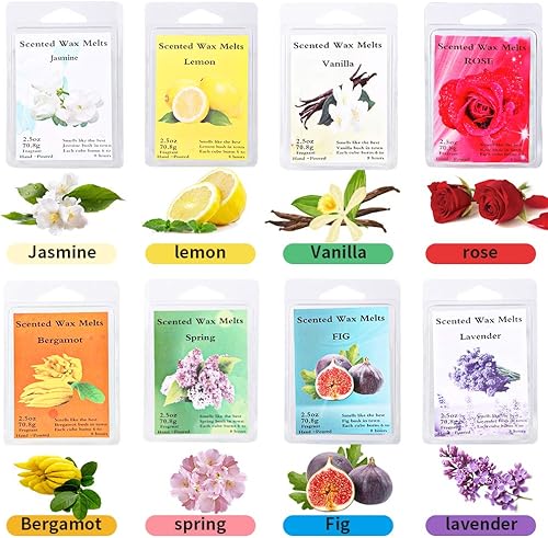 Uponer 8 Paquets Cire de Bougie parfumée Cire de Soja Naturelle pour Brûle Parfum 48 Cubes Totaux (Jasmin,Lavande,Rose,Citron,Jasmin, Printemps,Figue, Bergamote) - Nail Gallerys