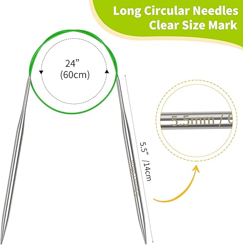 Coopay Aiguilles à tricoter circulaires de 2,75 mm, 60 cm, aiguilles circulaires en acier inoxydable avec câble flexible, aiguilles à tricoter rondes pour chaussettes à tricoter, épingles à tricoter - Nail Gallerys