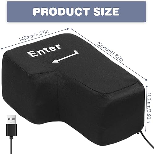Grand coussin anti-stress avec touche « Enter Key » - Avec câble USB - Clavier multifonction - Outil de soulagement du stress - Bouton d'entrée - Outils de soulagement du stress pour le bureau, la - Nail Gallerys