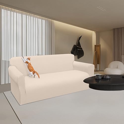 Earnmore Housse de canapé imperméable 3 Places - Stretch épais - pour Chiens et Chats - Protection de Meubles antidérapante avec Barres en Mousse - pour Le Salon - 3 Places, Beige - Nail Gallerys