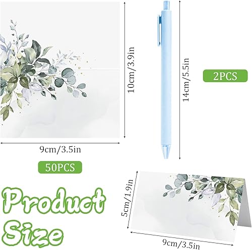 YAANBUNB Lot de 50 cartes de table, cartes de place, pour mariage, anniversaire, baptême, eucalyptus, vierges avec stylo, pour fête, confirmation, communion - 100 x 90 mm - Nail Gallerys