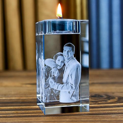 Bougeoir en Cristal Photo 3D Personnalisé, Candélabre en Cristal Gravé Personnalisé avec Votre Propre Texte d'image, Bougeoirs en Cristal Gravés en 3D Bougeoirs for Bougies Chauffe-Plat(4X4X4CM) - Nail Gallerys