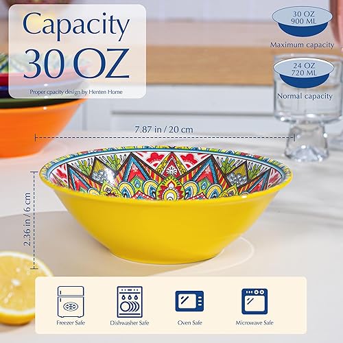 Bols à Soupe en Porcelaine 900 ml, Ensemble de 6 Bols pour Pâtes/Salade/Soupe, Assiettes Creuses - Style Bohème pour Cuisine, Passe au Micro ondes et au Lave-vaisselle - Nail Gallerys