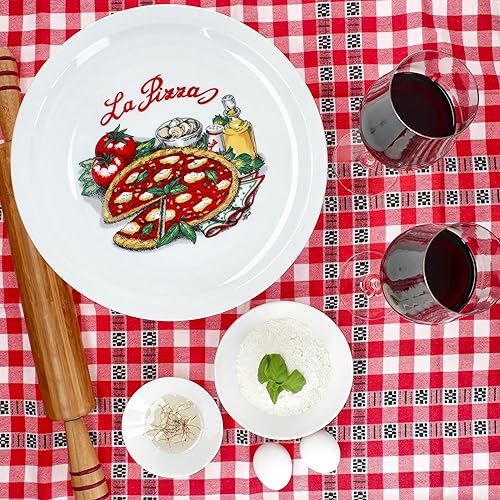 MamboCat Lot de 6 assiettes à pizza La Pizza - Diamètre : 30,5 cm - Pour 6 personnes - Grandes assiettes à pizza en porcelaine avec décor pizza et inscription - Pour pizzas ou pour servir - Assiette - Nail Gallerys