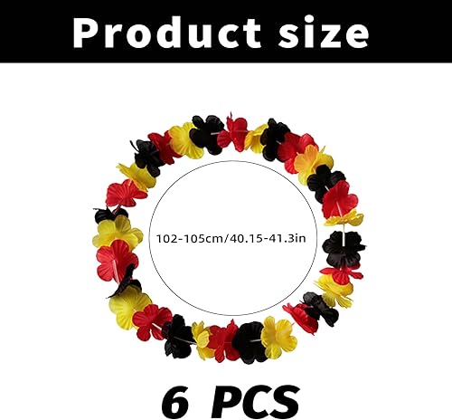 Lot de 6 chaînes de fleurs de l'Allemagne - Décoration hawaïenne - Drapeau noir rouge jaune - Guirlandes allemandes - Accessoires pour fête nationale de football - Nail Gallerys