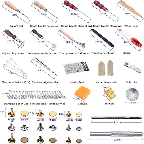PUDSIRN - Kit de 336 outils pour le travail du cuir avec 303 boutons-pression pour le cuir - Pour percer le cuir, le meulage, la couture, l'estampage, la sculpture - Nail Gallerys