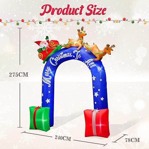 PARAYOYO Père Noël Gonflable de 2,7 m Chevauchant Un Renne Avec Arche Cadeau, Décoration Extérieure de Noël - Nail Gallerys