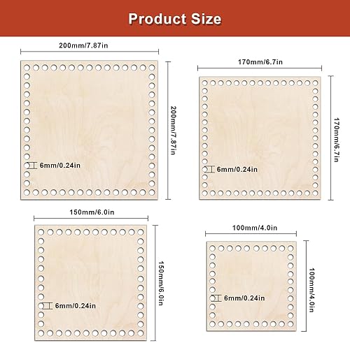 EXIN DEHCEN 4 Pièces Fond de Panier en Bois Naturel avec Trou, Base en Bois de Panier au Crochet Vierge, Fond de Sac Blanc Rectangle Base de Panier en Crochet Naturel (10/15/17/20 cm) - Nail Gallerys