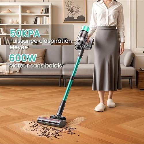 SmartAI V5 Aspirateur Balai sans Fil, 50Kpa/600W/70Mins Aspirateur sans Fil Puissant, Autoportant Aspirateur Balai, Autonomie Ultra-Longue pour Tapis, Sols Durs, Poils d'animaux - Nail Gallerys