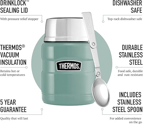 Thermos Stainless King Flasque Alimentaire de 470 ML – Élégante Gourde Multifonction pour la préparation Quotidienne des Aliments – Acier Inoxydable Durable avec Finition Classique Bleu Canard – - Nail Gallerys