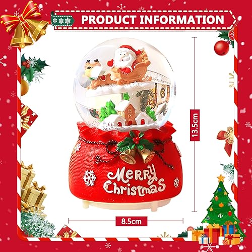 RDDAIPE Boule à Neige de Noël Musicale et Lumineuse avec Père Noël et Rennes, Ø 8.5 * 13.5cm, Tournante - Cadeau pour Enfants - Nail Gallerys