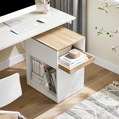 SoBuy Caisson de Bureau Support Imprimante Organiseur Bureau Mobile Caisson avec 1 Tiroir Amovible et 2 Compartiments Ouverts, Meuble de Rangement Bureau - 40x50x65 cm, Blanc, ASK08-WN - Nail Gallerys