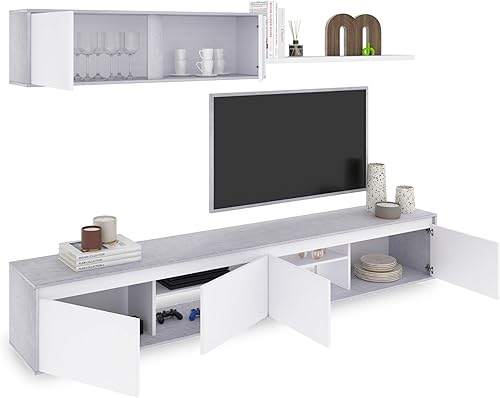 duehome Meuble de Salon, Mélamine, Blanc Artique et Chêne Canadien, 200 cm (Largo) x 41 cm (Fondo) x 43 cm (Alto) - Nail Gallerys