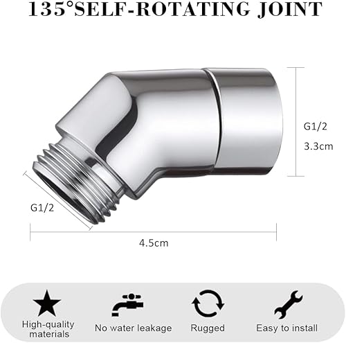 Ceihwa Adaptateur de Douchette à Main 135 Degrés,Tuyau de Douche Coudée,Coude Pommeau de Douche,Raccordement Douchette Raccord Universel,Connecteur Douchettes,Connecter à Bras De Douches - Argenté - Nail Gallerys