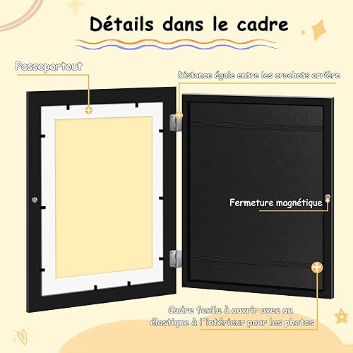 Tinkeps Cadre photo pour enfants A4, ensemble de 3, cadre en bois avec panneau en acrylique incassable, parfait pour présenter des œuvres d'art et des photos d'enfants - Nail Gallerys