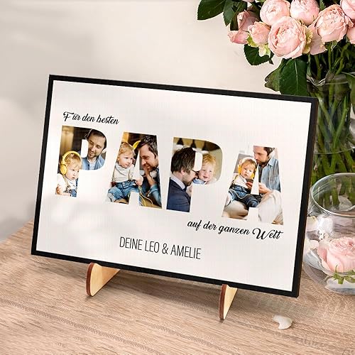 VEELU Cadeau Fete des Peres Personnalisé - Cadre Photo en Bois avec Photo Texte - Idee Cadeau Papa Personnalisé - Cadeau Fete des Peres Anniversaire Original - Cadre Papa Personnalisable - Nail Gallerys