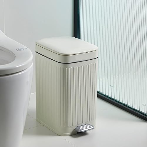 Poubelle à Pédale Rectangulaire Étroite en Plastique 10L AURA Blanc - Nail Gallerys