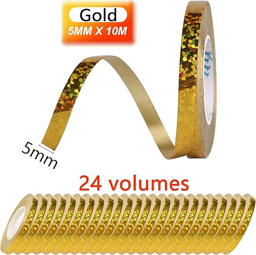 wenweo Lot de 24 rouleaux de serpentins dorés de 240 m - Avec des couleurs vives - Pour décoration d'anniversaire, ruban de ballons, décoration du Nouvel An, décoration de mariage, ruban cadeau - Nail Gallerys