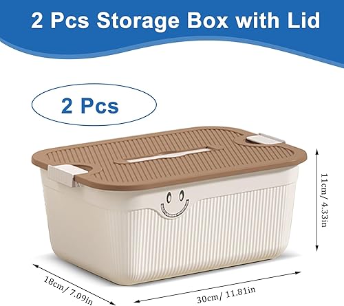 2 Pièces Boîte de Rangement avec Couvercle, Panier de Rangement avec Poignées, Bac Plastique Rangement Paniers et Boîtes de Rangement pour Placard, Bureau, Salle de Bain (Blanc) - Nail Gallerys