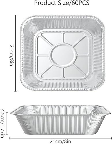 JMIATRY Lot de 60 Barquette Aluminium Avec Couvercle 21x21x4.5CM, Barquette Aluminium, Boite Alimentaire Jetable pour Barbecue, Congélation, Cuisson au four Barquettes Barbecue Plateaux - Nail Gallerys
