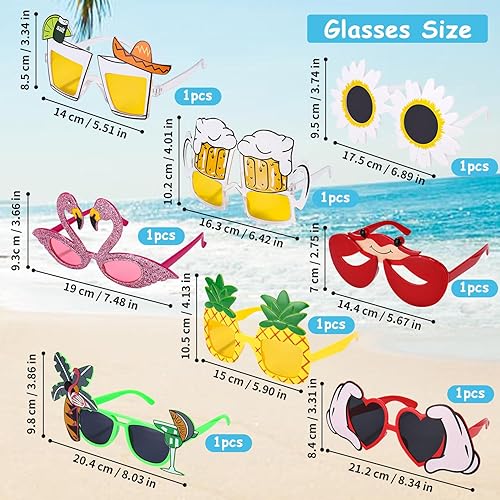 Lot de 8 paires de lunettes de soleil hawaïennes amusantes, Lunettes De Soleil De Fête Luau, Accessoire Plage Pool Party Photo Prop, pour Tropical Party Photographie Beach Pool Outdoor Party - Nail Gallerys