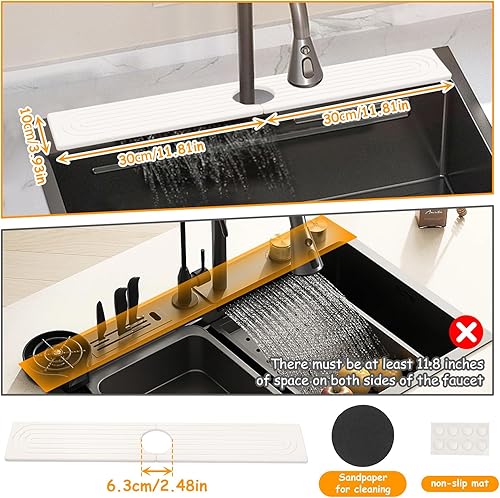 Les-Theresa Tapis de Robinet pour éVier de Cuisine,Tapis de Robinet Diatomite, Tapis Absorbant pour Robinet de Cuisine à Absorption Rapide, pour Cuisine, Salle de Bain, éVier (Blanc, 60 * 10cm) - Nail Gallerys