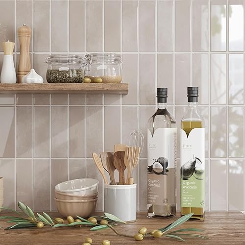 CRE8TIVE Credence Adhesive Pour Cuisine Beige Carrelage Adhesif Mural Rectangulaire Autocollant Effet Marbre Imperméable 3D Carrelage Adhesif Mural Salle de Bain Cheminee 30.5cm x 30.5cm 4 Pièces - Nail Gallerys