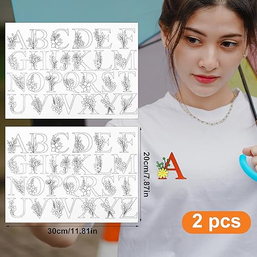 52pcs Water Soluble Stabilizer, Water Soluble Embroidery Stabilisateurs de Couture à la Main avec Stabilisateur de Motifs de Fleurs Pré-Imprimés pour les Amateurs de Broderie à la Main (Lettre) - Nail Gallerys