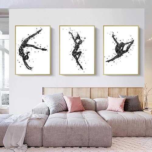 LTjiajuypd Affiches aquarelles colorées représentant une fille gymnaste, impressions sur toile abstraites, art mural nordique, décoration d'intérieur, 60 x 90 cm, 3 pièces, sans cadre - Nail Gallerys