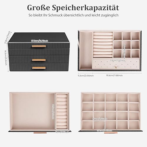 Dajasan Boite a Bijoux Femme, Boite à Bijoux avec 2 Tiroirs, 3 Niveaux Grande Boîte à Bijoux pour Colliers, Bagues, Boucles d'oreilles, Bracelets, Idée Cadeau, Style Moderne (Blanc) - Nail Gallerys
