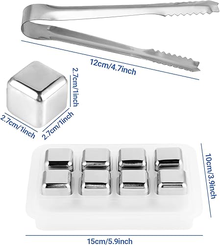 Glacon Reutilisable - 8 Pièces Glaçons Reutilisable Whisky Stones - Pierres à Whisky en Acier Inoxydable 304 Avec Pince - Parfait Pour Cocktails, Vins et Plus Encore - Nail Gallerys