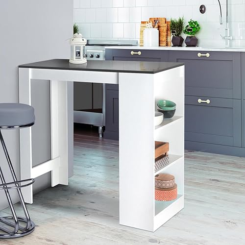 IDMarket - Table de Bar Barth 2 à 4 Personnes Bois Blanc Plateau Gris - Nail Gallerys